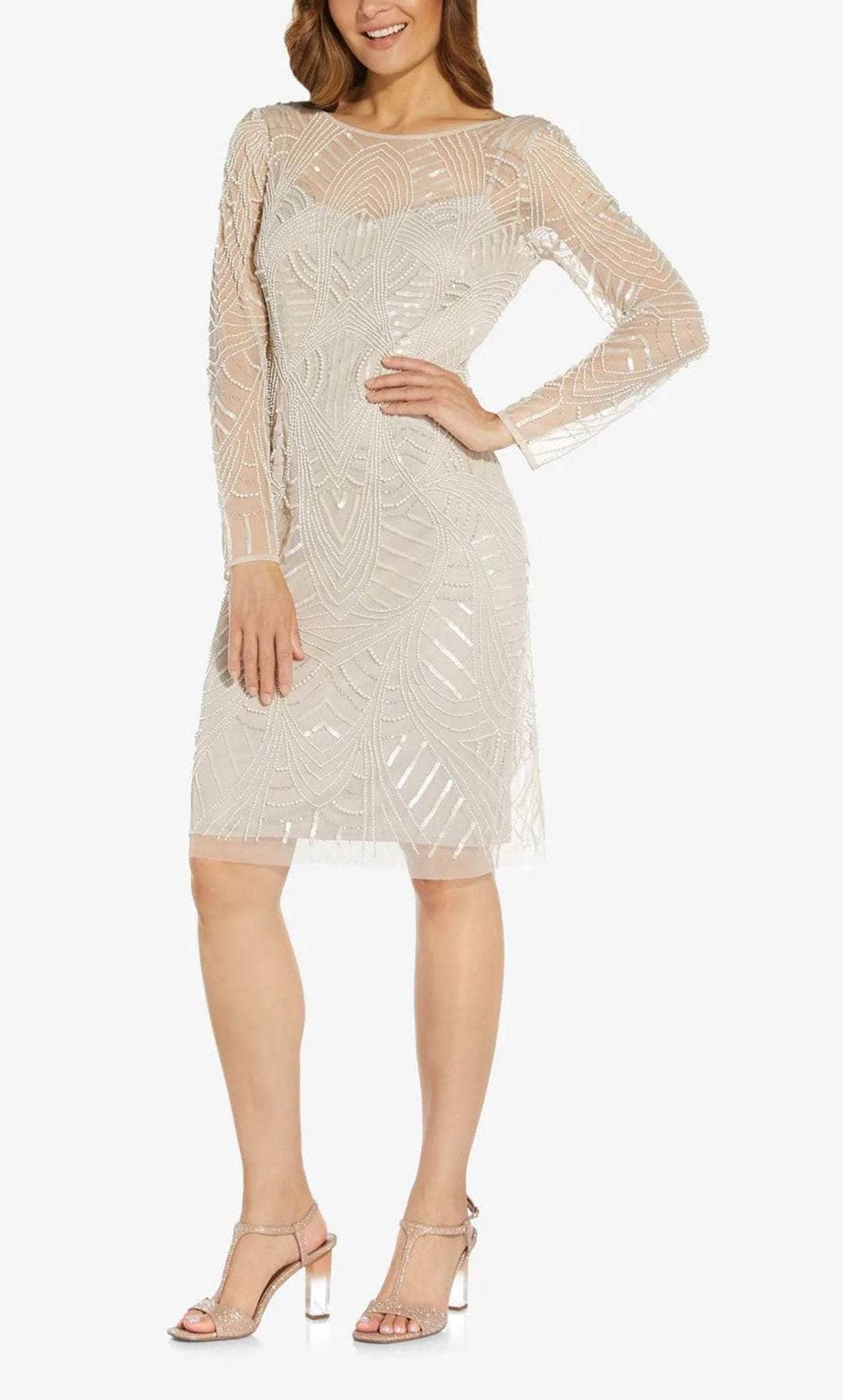Image of Adrianna Papell AP1E208662 - Long Sleeve Illusion Cocktail Dress