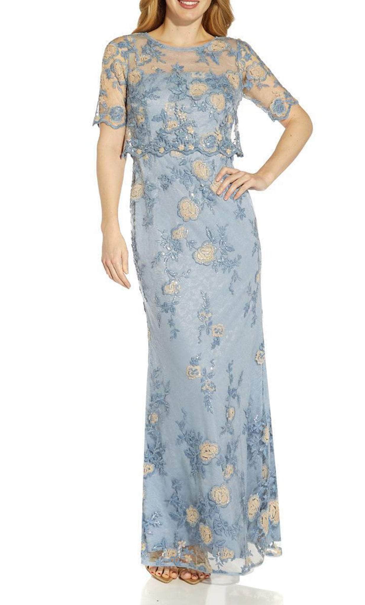 Image of Adrianna Papell AP1E209538 - Illusion Floral Long Gown