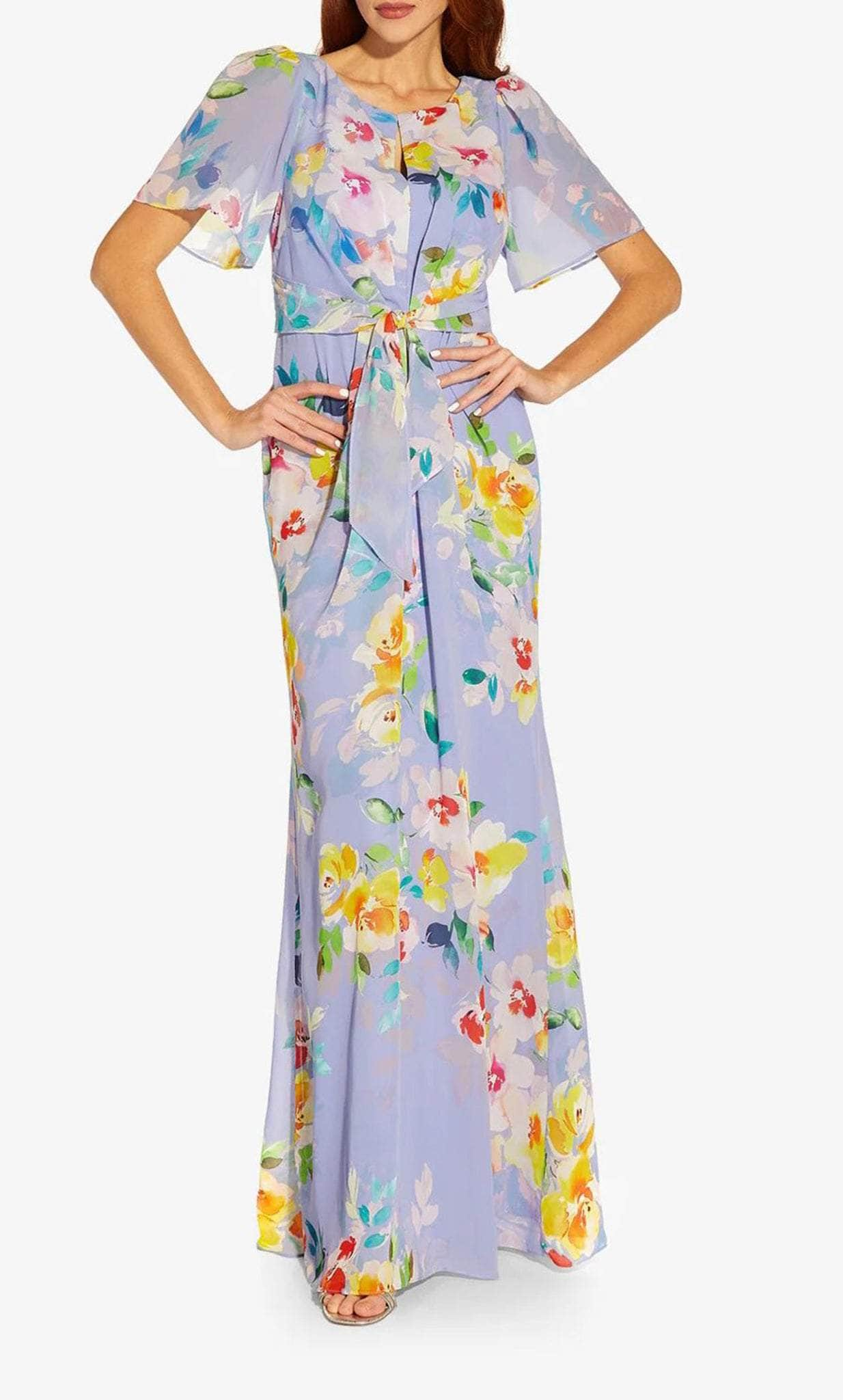 Image of Adrianna Papell AP1E209584 - Flutter Sleeve Floral Long Dress