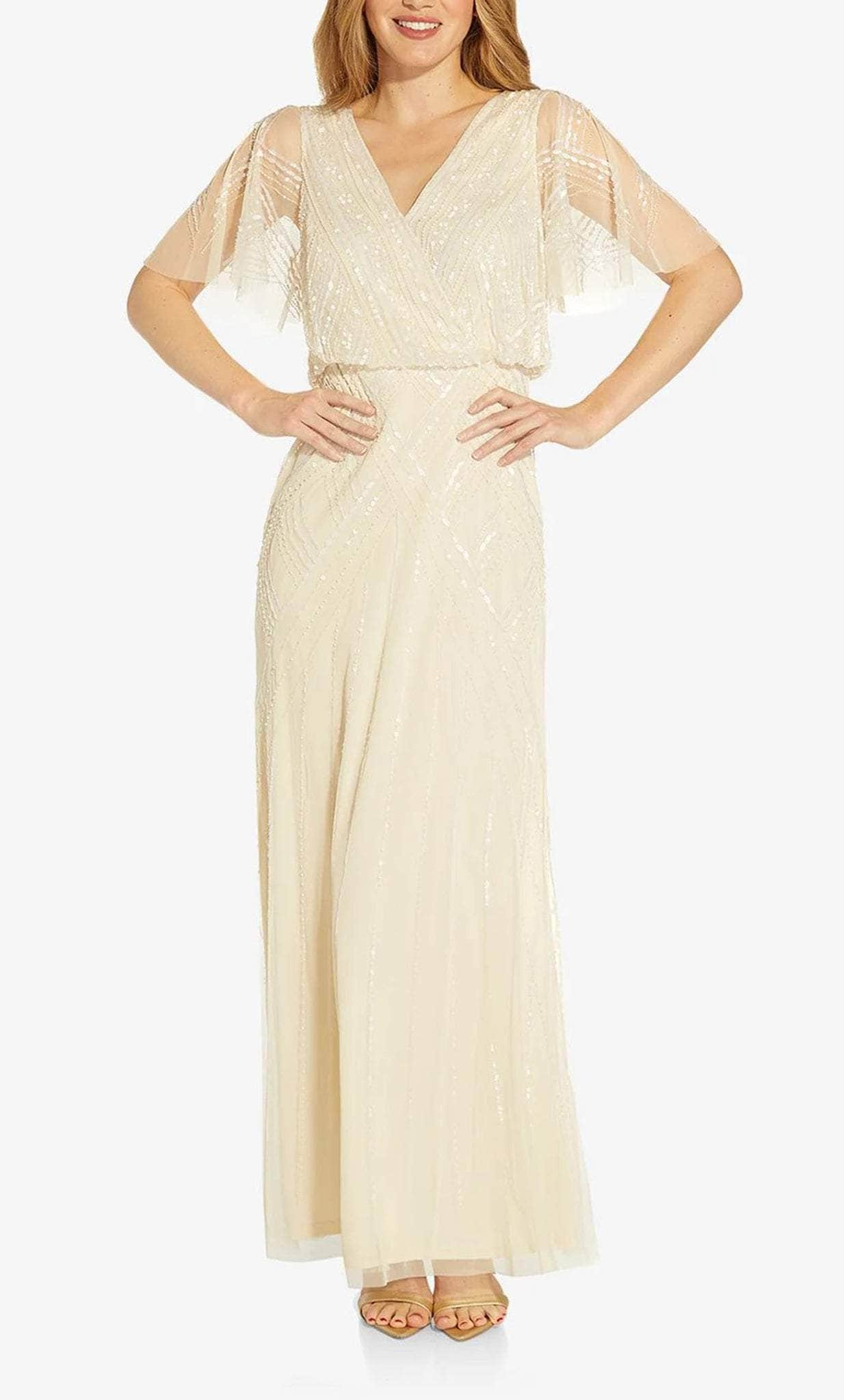 Image of Adrianna Papell AP1E209650 - Beaded Flutter Sleeve Evening Dress