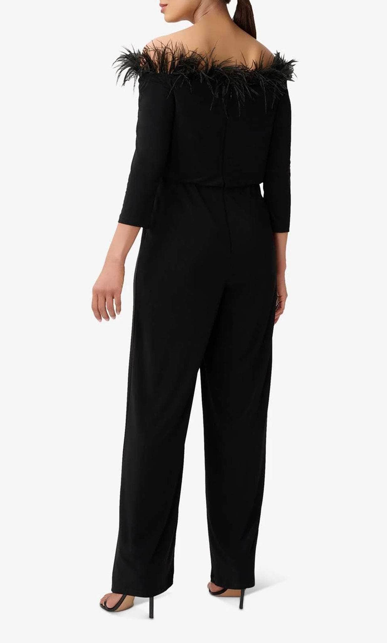 Image of Adrianna Papell AP1E210212 - Feather Trimmed Jumpsuit