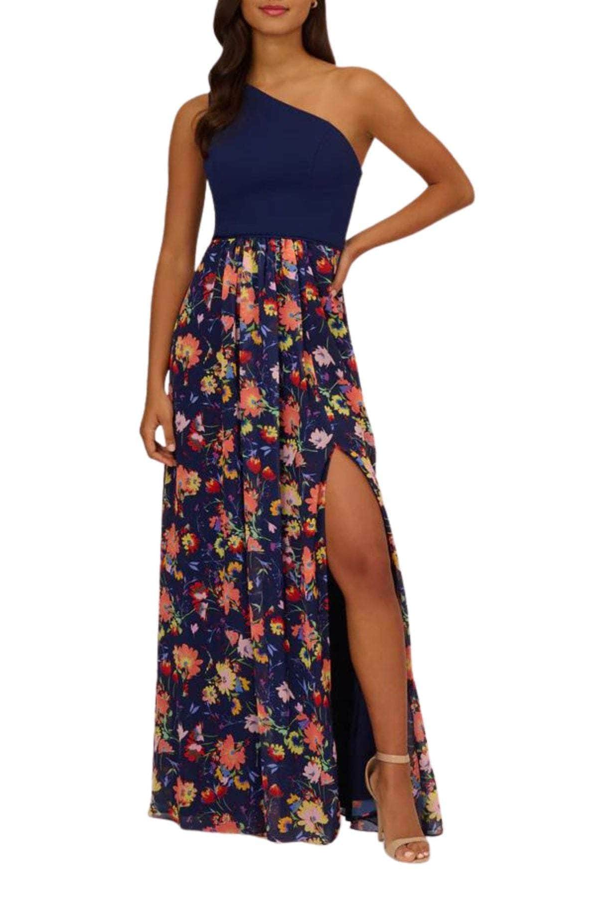 Image of Adrianna Papell AP1E210586 - One Shoulder Floral A-Line Evening Dress