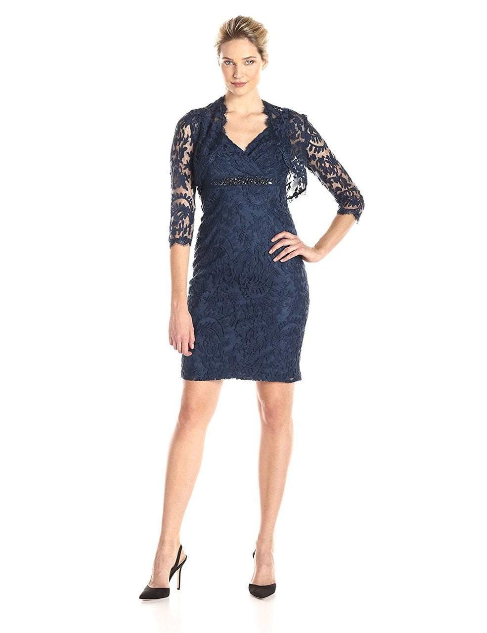 Image of Adrianna Papell - Embellished V-Neck Sheath Dress 15253710