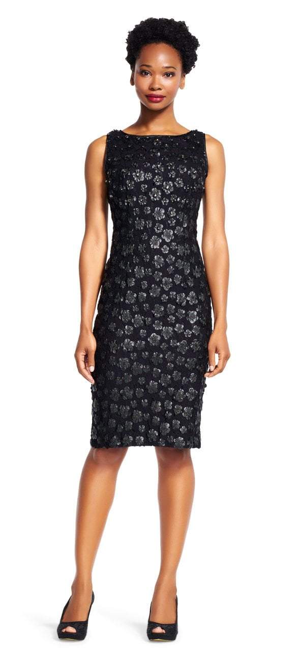 Image of Adrianna Papell - Floral Faux Leather Dress AP1E200023