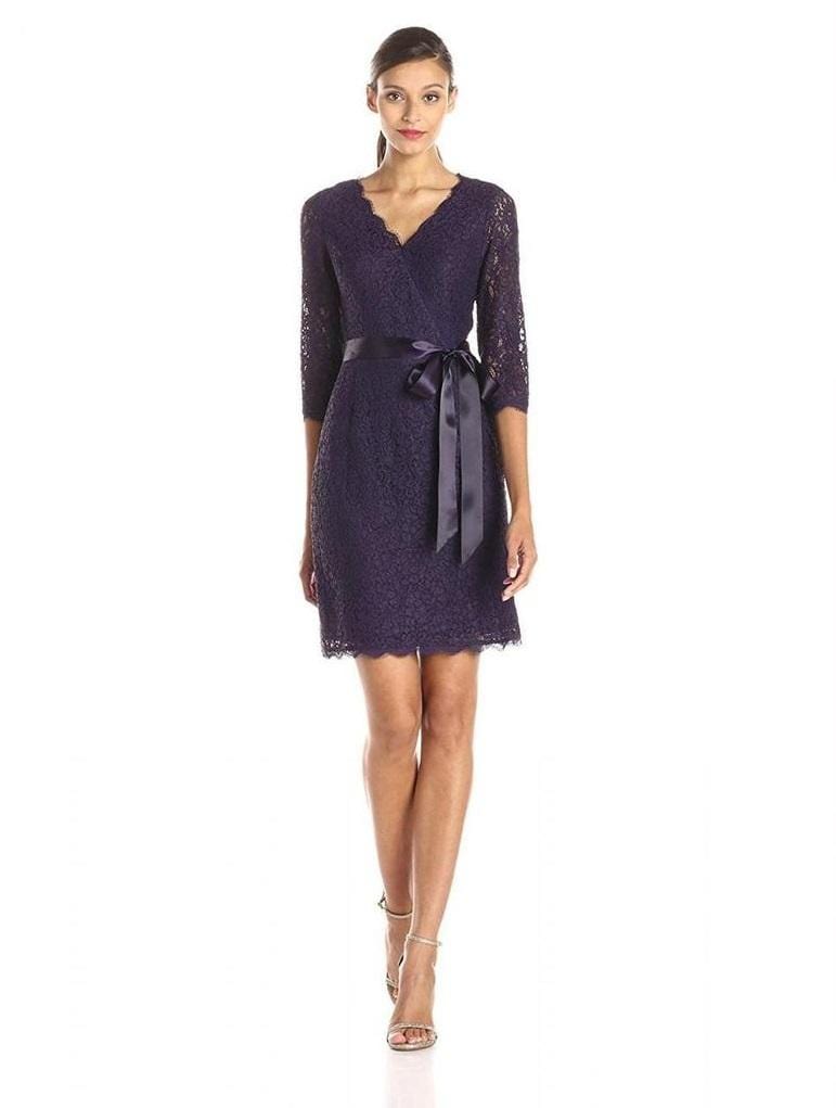 Image of Adrianna Papell - Quarter Length Sleeves Lace Short Dress 41910400