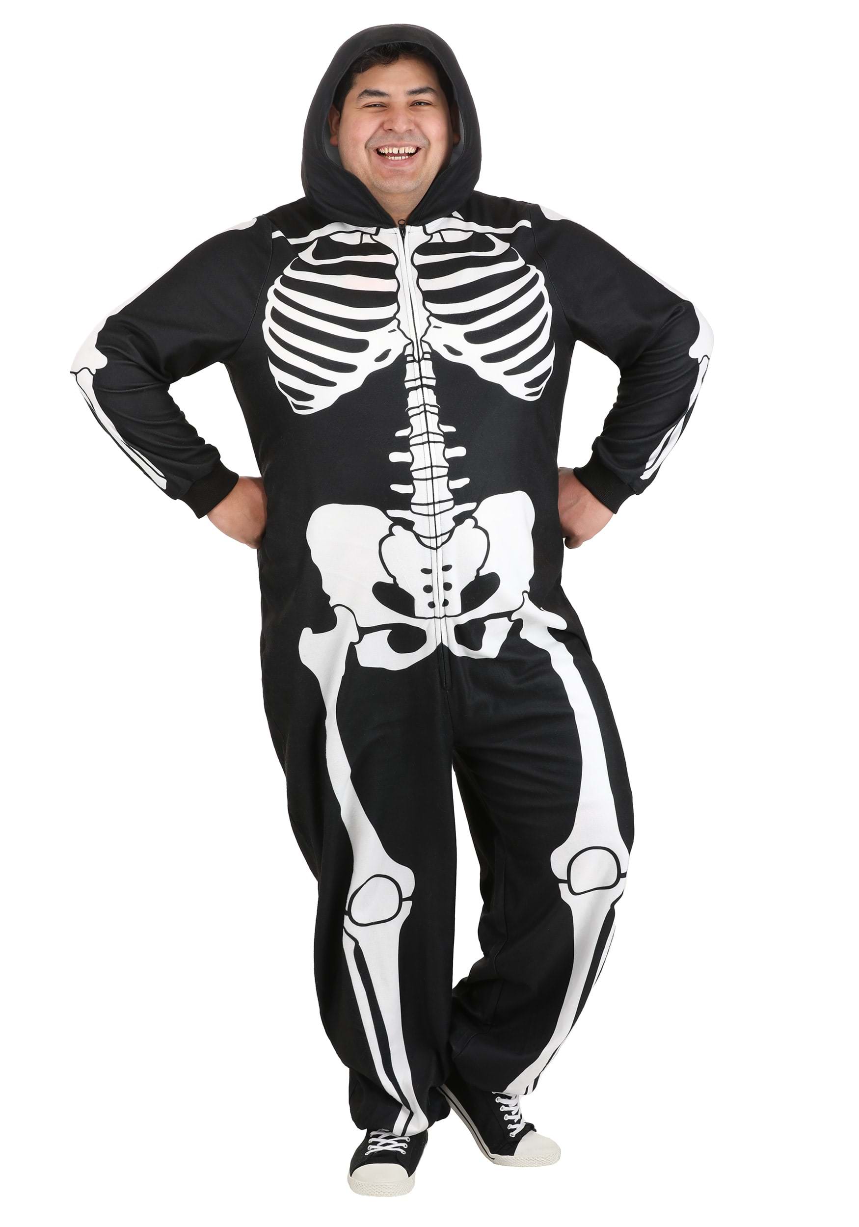 Image of Adult Plus Size Cozy Skeleton Costume Onesie | Halloween Onesies ID FUN2584PL-2X