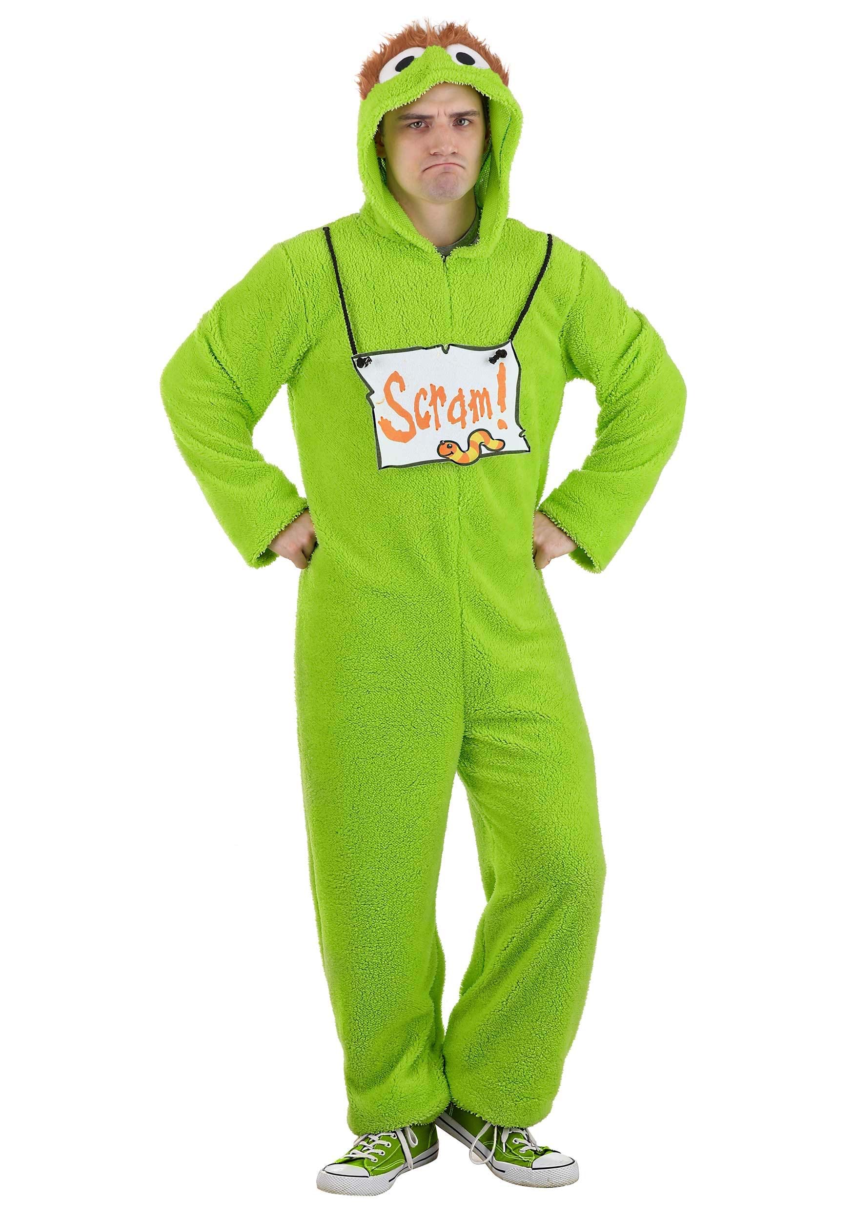 Image of Adult Sesame Street Oscar the Grouch Jumpsuit Costume | Sesame Street Costumes ID FUN3473AD-S