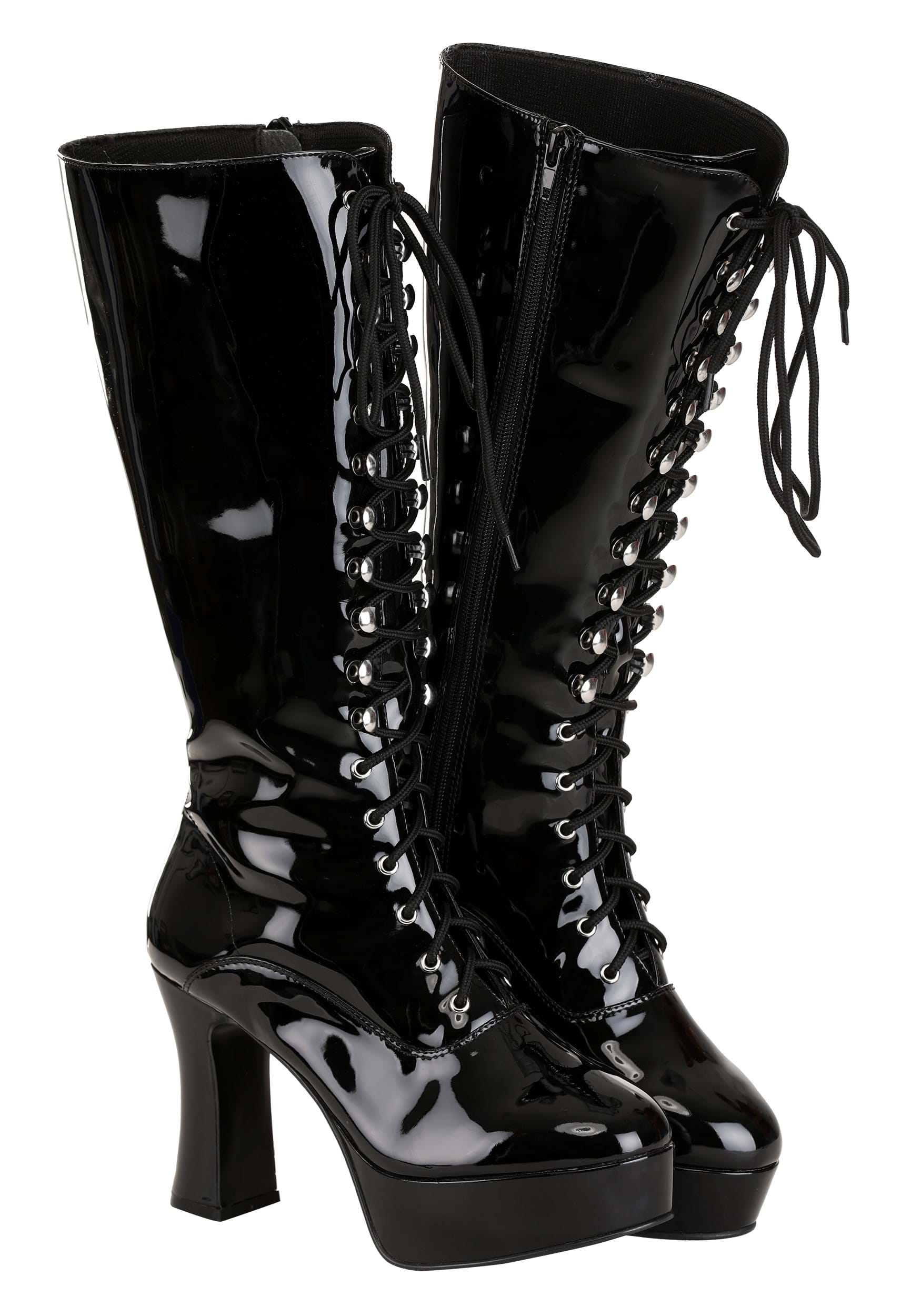 Image of Adult Sexy Black Faux Leather Knee High Boots ID FUN3412AD-10
