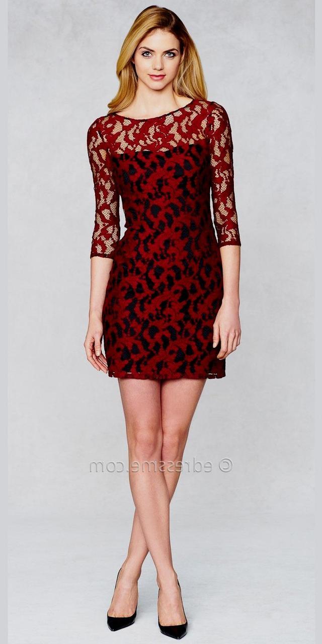 Image of Aidan Mattox - 151A10930 Quarter Sleeve Illusion Contrast Lace Dress
