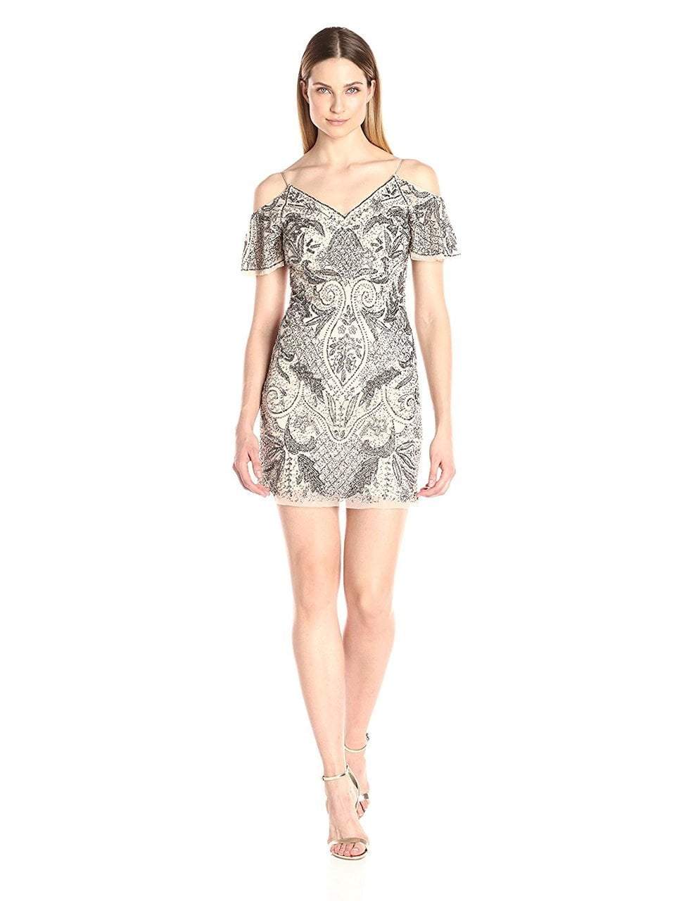 Image of Aidan Mattox - MD1E200820 Beaded V-Neck Sheath Dress