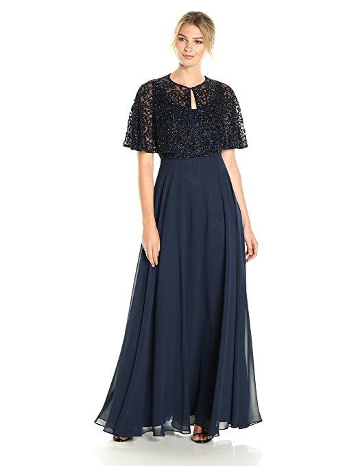 Image of Aidan Mattox - MD1E201185 Embellished Caped Scoop Neck A-Line Gown
