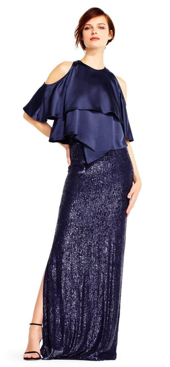 Image of Aidan Mattox - MD1E201424 Jewel Neck Popover Sequined Gown
