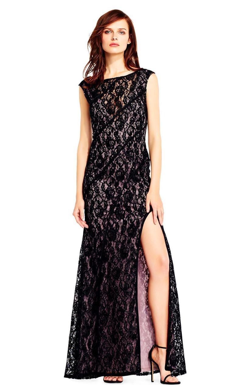 Image of Aidan Mattox - MD1E201455 Illusion V-Neck Floral Lace Evening Gown