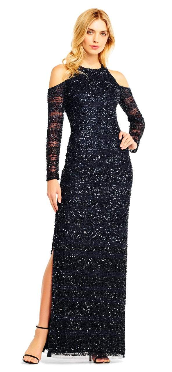 Image of Aidan Mattox - MD1E201685 Cold Shoulder Sleeves Sequined Gown