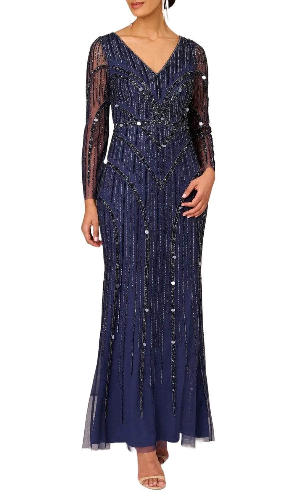 Image of Aidan Mattox MD1E207928 - Illusion Long Sleeve Evening Gown