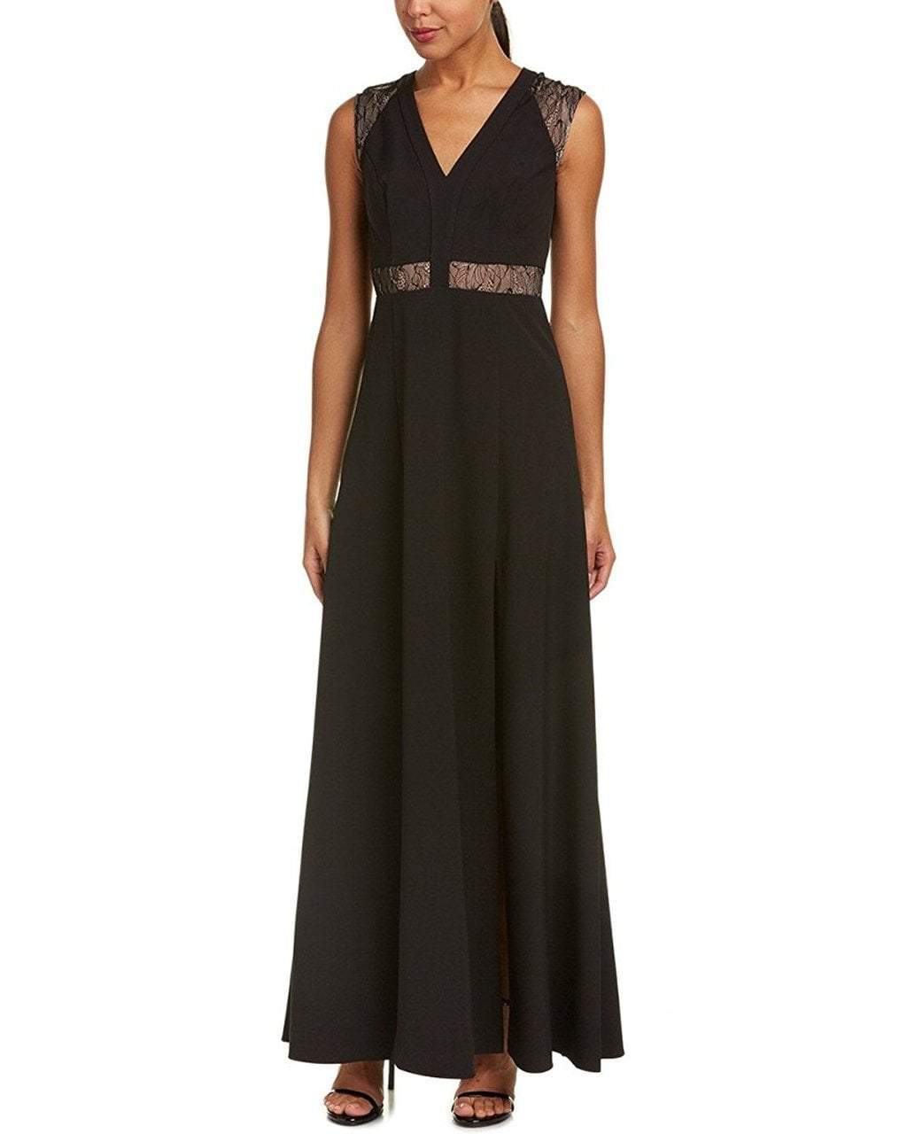 Image of Aidan Mattox - MN1E201092 Lace Paneled Cap Sleeve Crepe A-line Gown