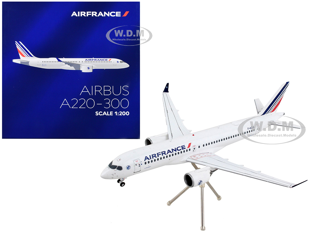 Image of Airbus A220-300 Commercial Aircraft "Air France" White with Striped Tail "Gemini 200" Series 1/200 Diecast Model Airplane by GeminiJets
