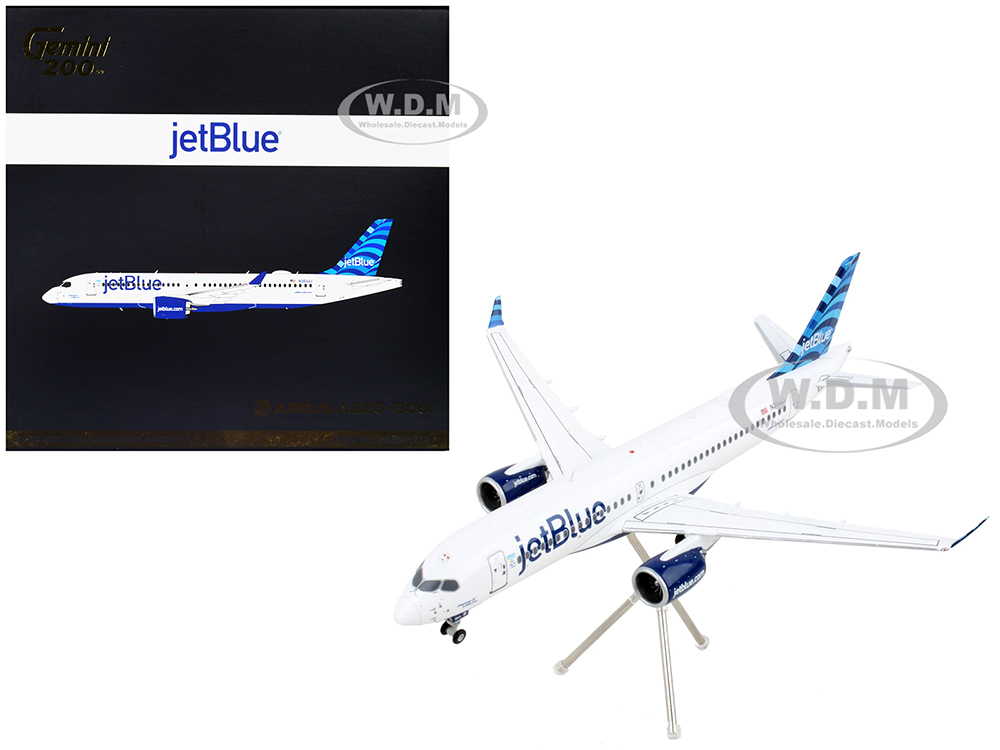 Image of Airbus A220-300 Commercial Aircraft "JetBlue Airways" White with Blue Tail "Gemini 200" Series 1/200 Diecast Model Airplane by GeminiJets