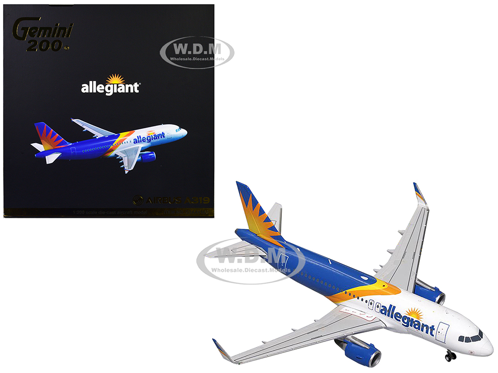 Image of Airbus A319 Commercial Aircraft "Allegiant Air" White with Blue Tail "Gemini 200" Series 1/200 Diecast Model Airplane by GeminiJets