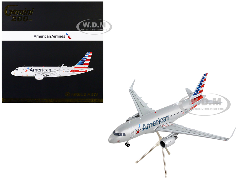 Image of Airbus A319 Commercial Aircraft "American Airlines" Silver "Gemini 200" Series 1/200 Diecast Model Airplane by GeminiJets