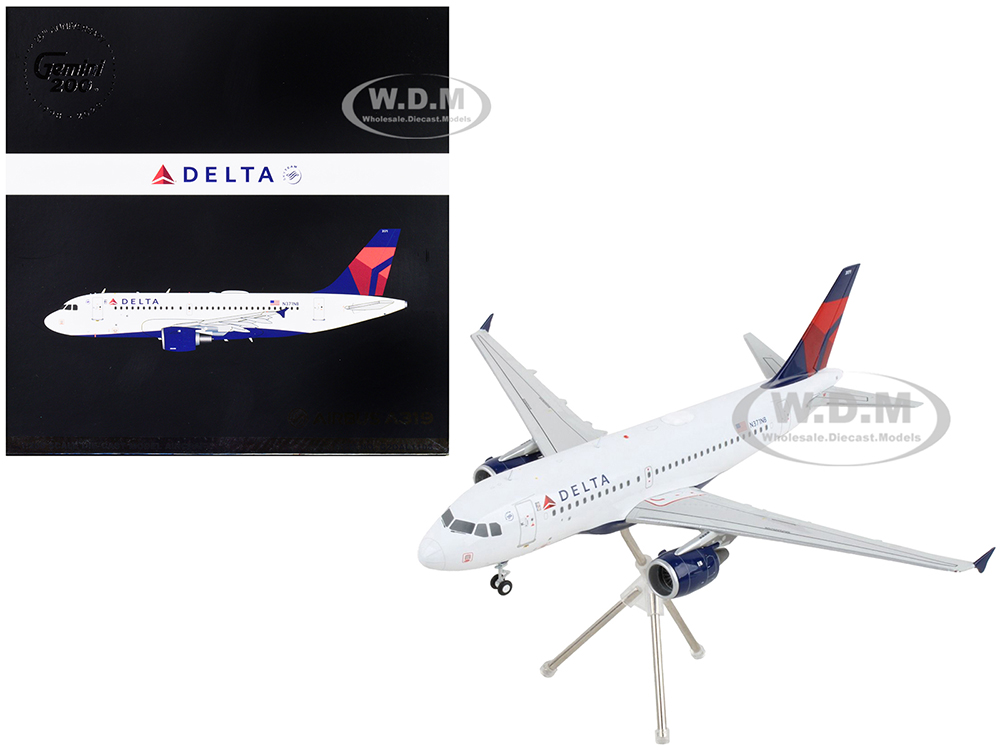 Image of Airbus A319 Commercial Aircraft "Delta Air Lines" White with Red and Blue Tail "Gemini 200" Series 1/200 Diecast Model Airplane by GeminiJets