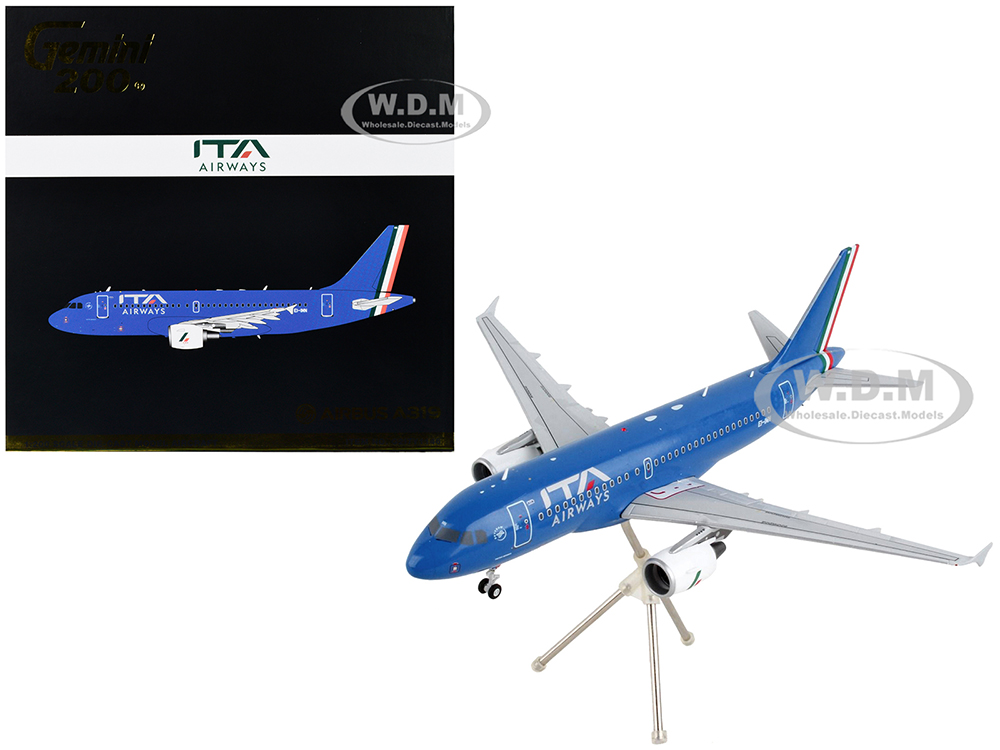 Image of Airbus A319 Commercial Aircraft "ITA Airways" Blue with Tail Stripes "Gemini 200" Series 1/200 Diecast Model Airplane by GeminiJets