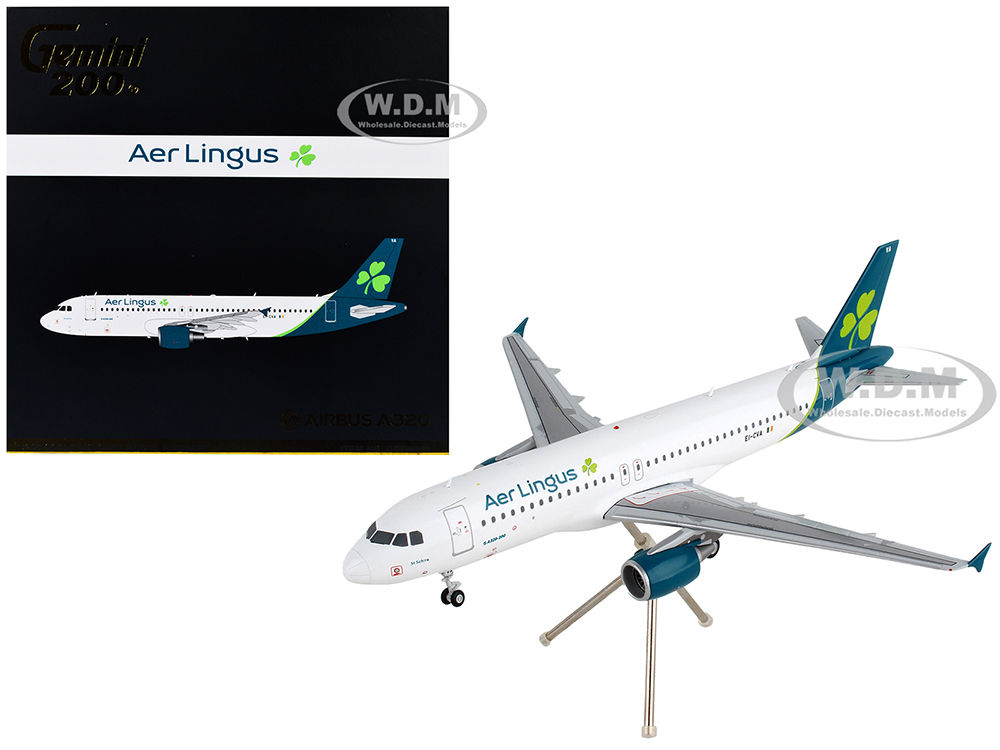 Image of Airbus A320 Commercial Aircraft "Aer Lingus" White with Teal Tail "Gemini 200" Series 1/200 Diecast Model Airplane by GeminiJets