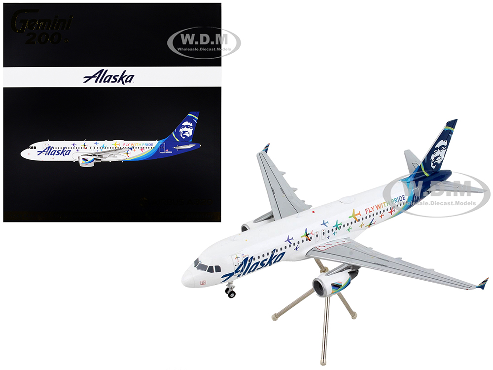 Image of Airbus A320 Commercial Aircraft "Alaska Airlines - Fly With Pride" White with Blue Tail "Gemini 200" Series 1/200 Diecast Model Airplane by GeminiJet