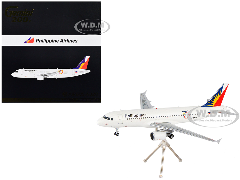 Image of Airbus A320 Commercial Aircraft "Philippine Airlines - 75th Anniversary" White with Tail Graphics "Gemini 200" Series 1/200 Diecast Model Airplane by