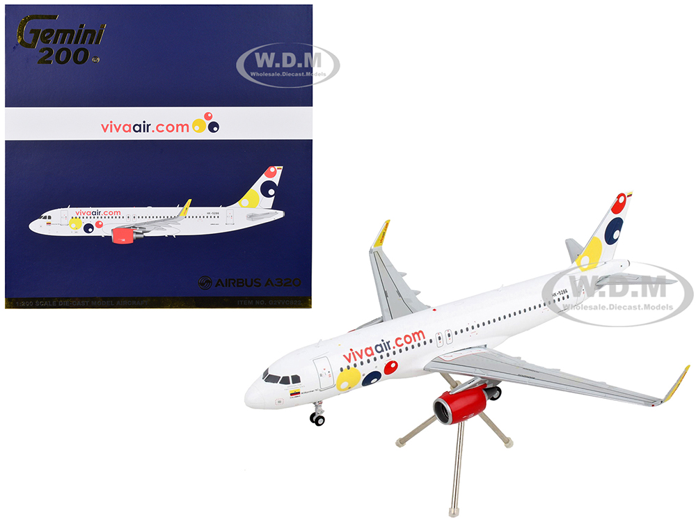 Image of Airbus A320 Commercial Aircraft "Viva Air" White with Tail Graphics "Gemini 200" Series 1/200 Diecast Model Airplane by GeminiJets