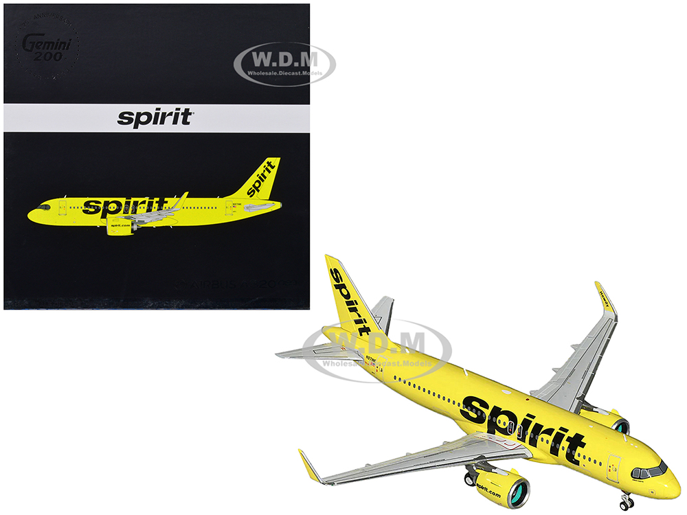 Image of Airbus A320neo Commercial Aircraft "Spirit Airlines" Yellow "Gemini 200" Series 1/200 Diecast Model Airplane by GeminiJets