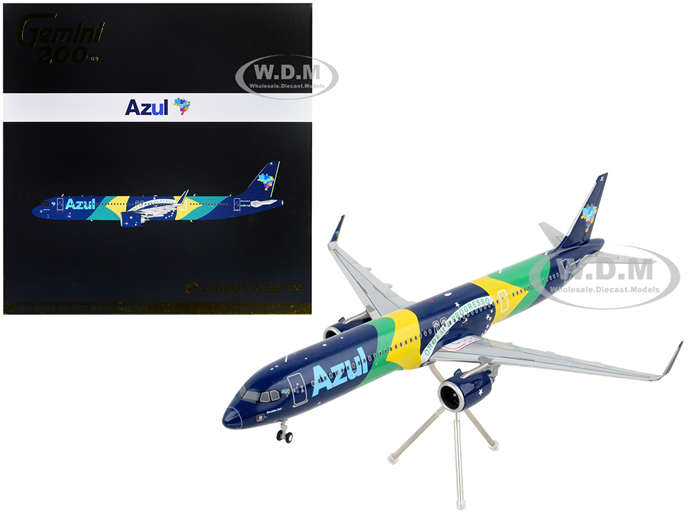 Image of Airbus A321neo Commercial Aircraft "Azul Linhas Aereas" Dark Blue Brazil Flag Livery "Gemini 200" Series 1/200 Diecast Model Airplane by GeminiJets