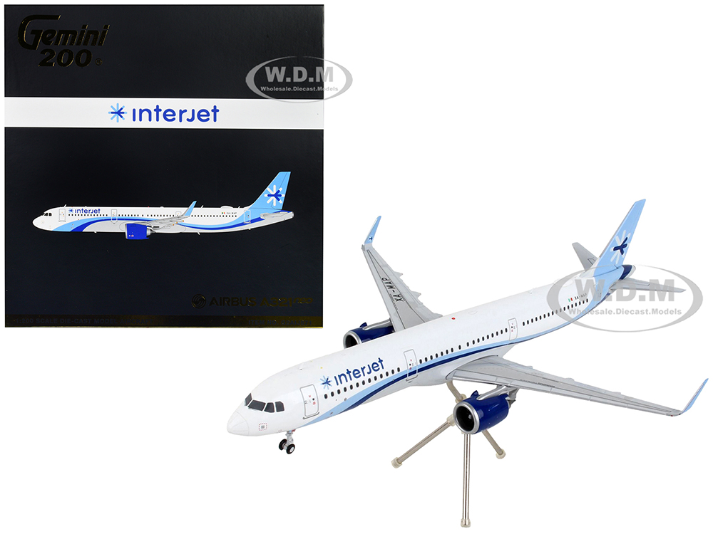 Image of Airbus A321neo Commercial Aircraft "Interjet" White with Blue Stripes "Gemini 200" Series 1/200 Diecast Model Airplane by GeminiJets