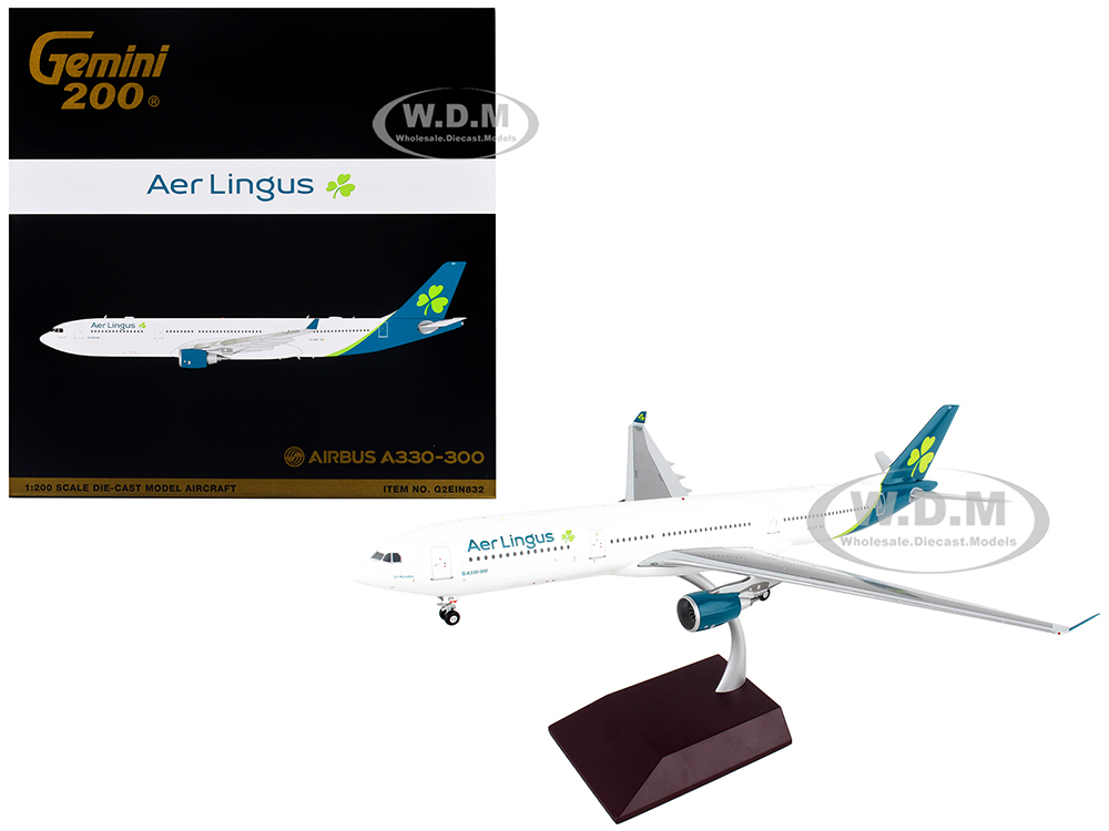 Image of Airbus A330-300 Commercial Aircraft "Aer Lingus" White with Teal Tail "Gemini 200" Series 1/200 Diecast Model Airplane by GeminiJets