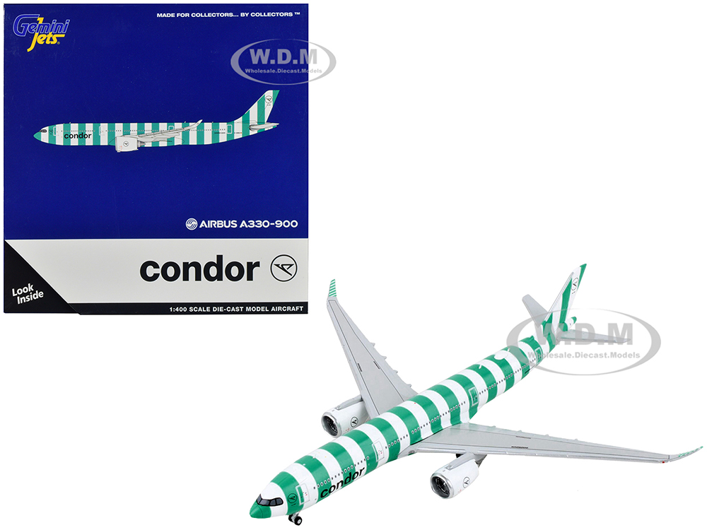 Image of Airbus A330-900 Commercial Aircraft "Condor Airlines" Green and White Stripes 1/400 Diecast Model Airplane by GeminiJets