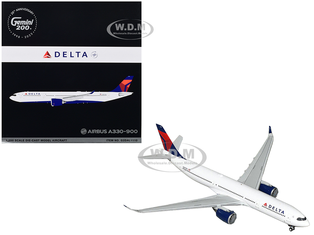 Image of Airbus A330-900 Commercial Aircraft "Delta Air Lines" White with Blue and Red Tail "Gemini 200" Series 1/200 Diecast Model Airplane by GeminiJets