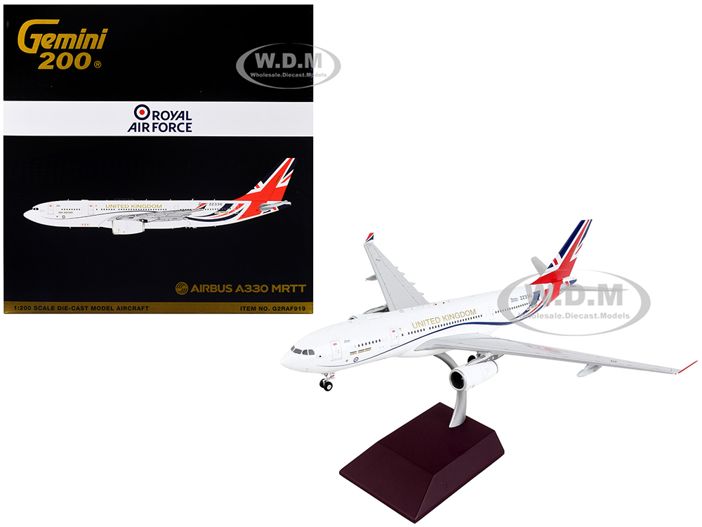 Image of Airbus A330 MRTT Tanker Aircraft "British Royal Air Force" White with United Kingdom Flag Graphics "Gemini 200" Series 1/200 Diecast Model Airplane b