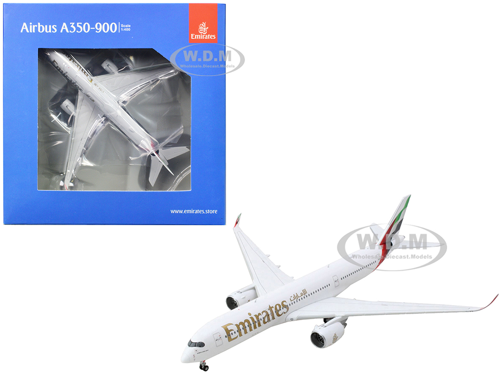 Image of Airbus A350-900 Commercial Aircraft "Emirates Airlines" White with Striped Tail 1/400 Diecast Model Airplane by GeminiJets