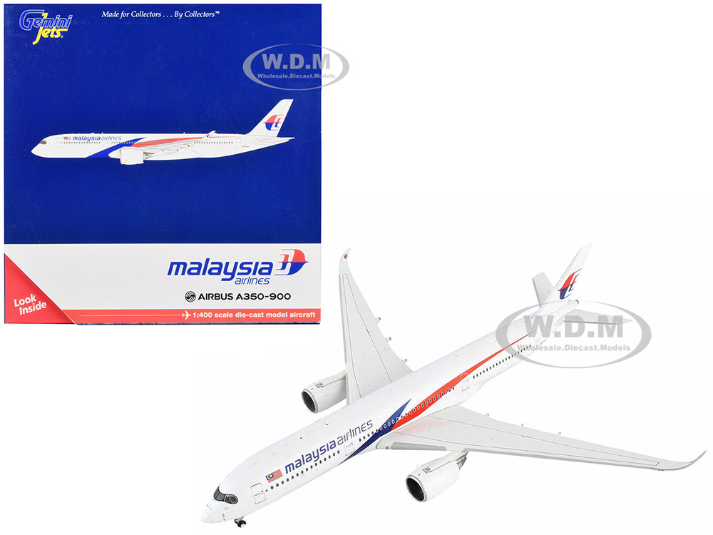 Image of Airbus A350-900 Commercial Aircraft "Malaysia Airlines" White with Red and Blue Graphics 1/400 Diecast Model Airplane by GeminiJets