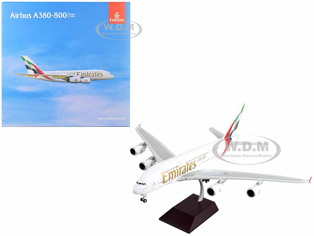 Image of Airbus A380-800 Commercial Aircraft "Emirates Airlines - New Livery" White with Striped Tail "Gemini 200" Series 1/200 Diecast Model Airplane by Gemi