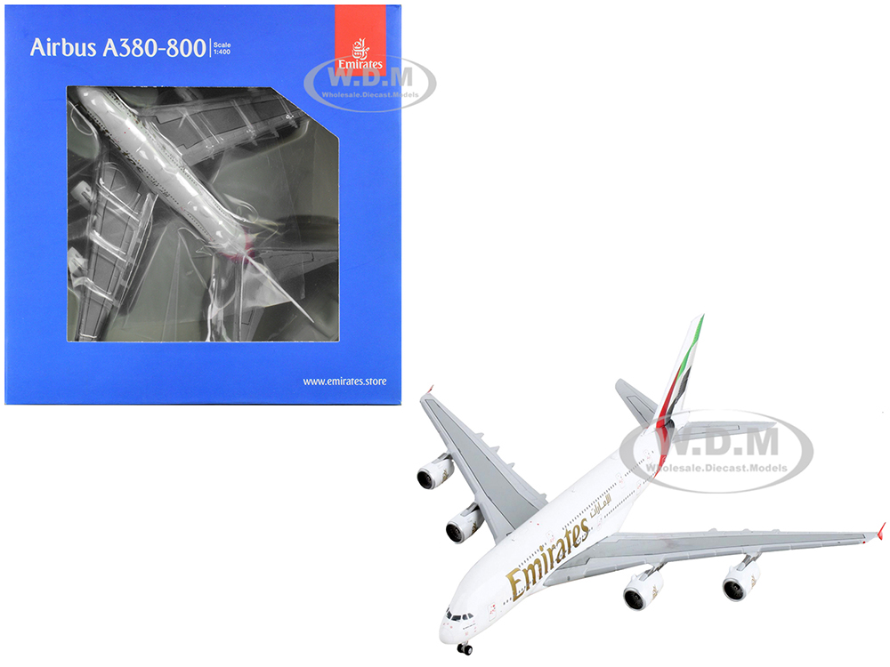 Image of Airbus A380-800 Commercial Aircraft "Emirates Airlines" White with Tail Stripes 1/400 Diecast Model Airplane by GeminiJets