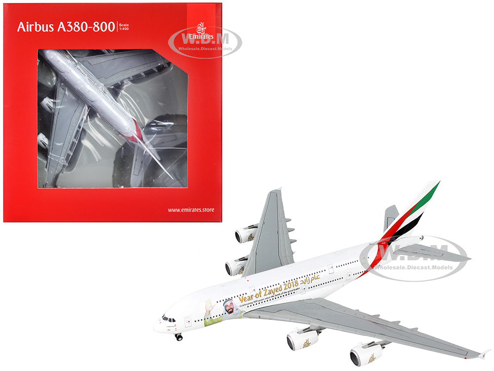 Image of Airbus A380-800 Commercial Aircraft "Emirates Airlines - Year of Zayed 2018" White with Graphics 1/400 Diecast Model Airplane by GeminiJets