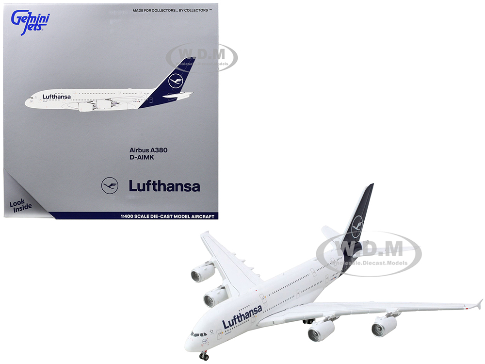 Image of Airbus A380 Commercial Aircraft "Lufthansa" White with Blue Tail 1/400 Diecast Model Airplane by GeminiJets