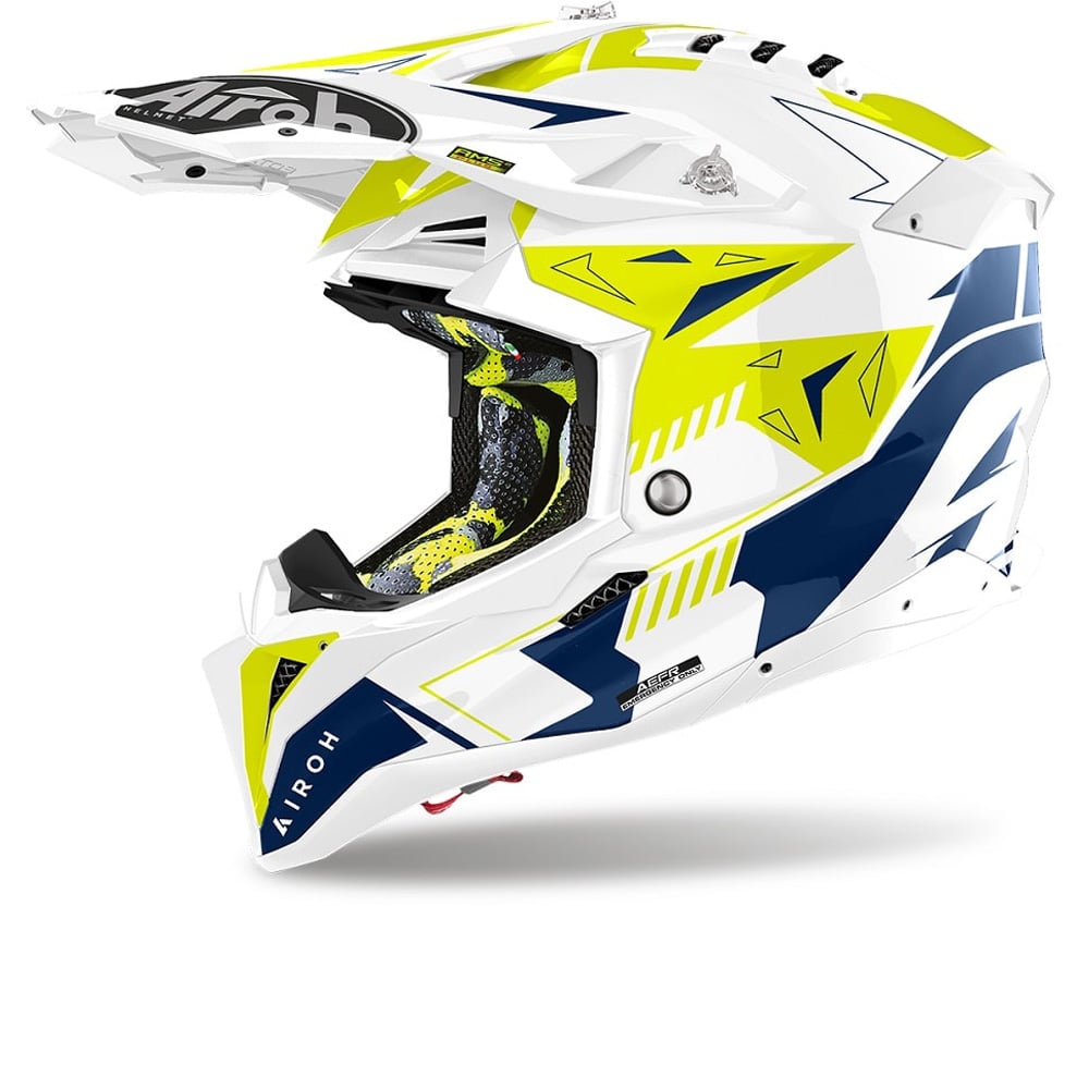 Image of Airoh Aviator 3 Spin Yellow Blue Offroad Helmet Size 2XL EN