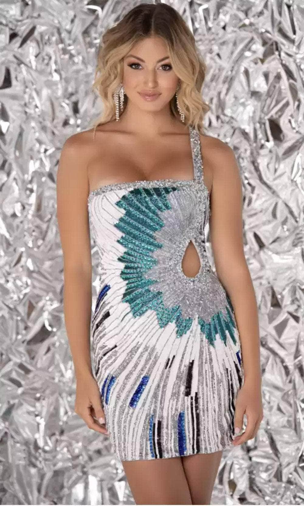 Image of Aleta Couture 1068 - Beaded Cutout Cocktail Dress