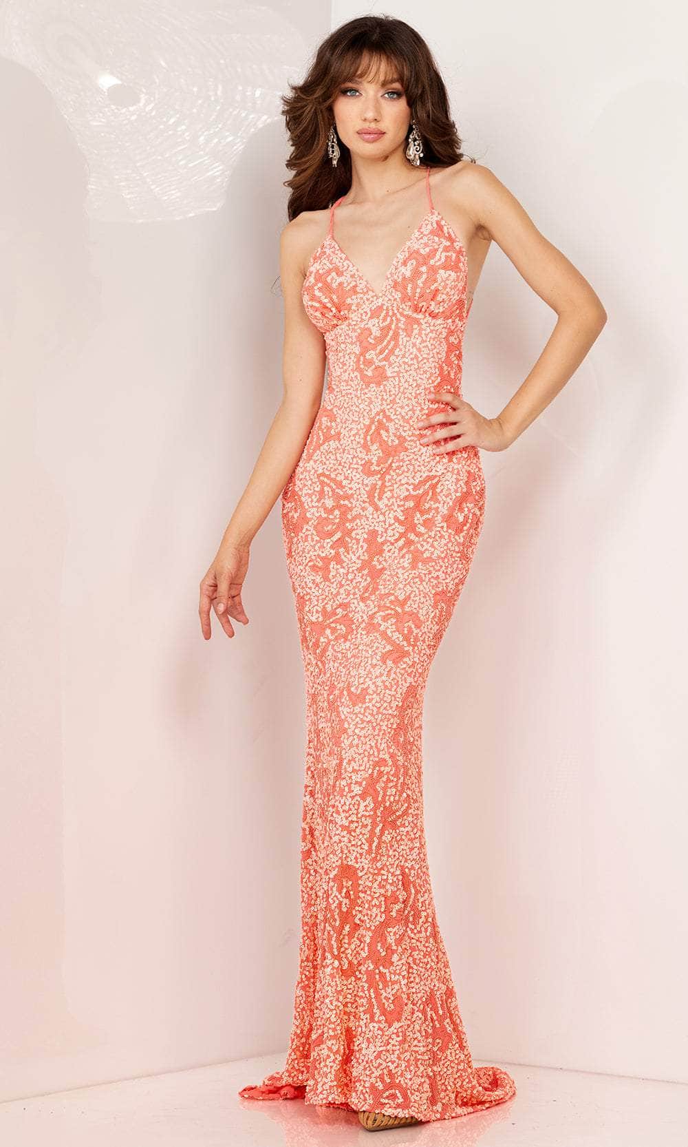 Image of Aleta Couture 274 - V-Neck Crisscross Back Evening Dress