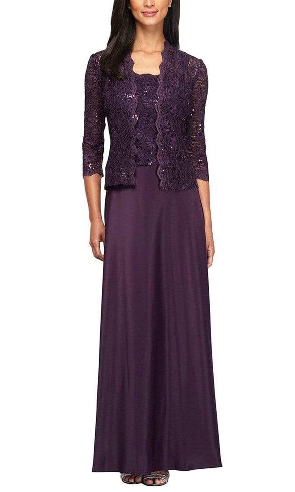 Image of Alex Evenings - 1121198 Lace and Chiffon Dress with Lace Jacket