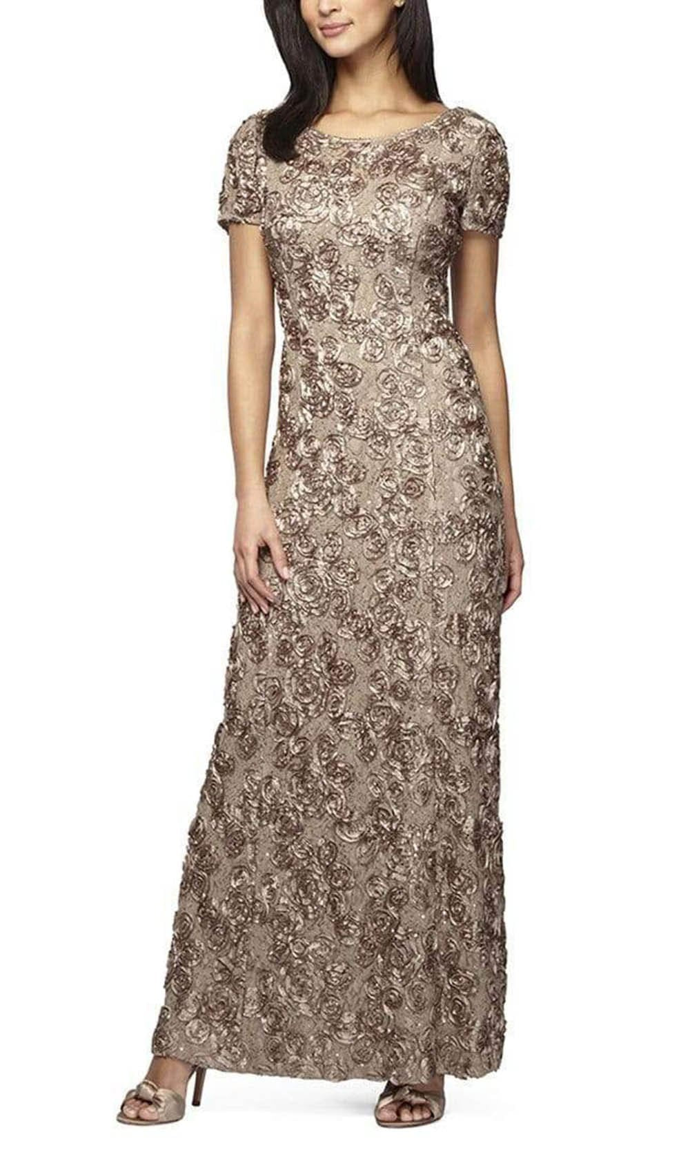 Image of Alex Evenings - 112788 Soutache Lace Sequin Short Sleeve A-Line Gown