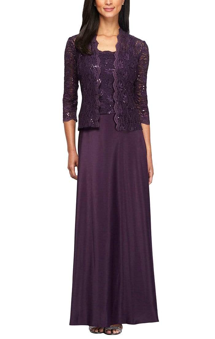 Image of Alex Evenings - 2121198 Lace Quarter Sleeve Jacket Long Gown