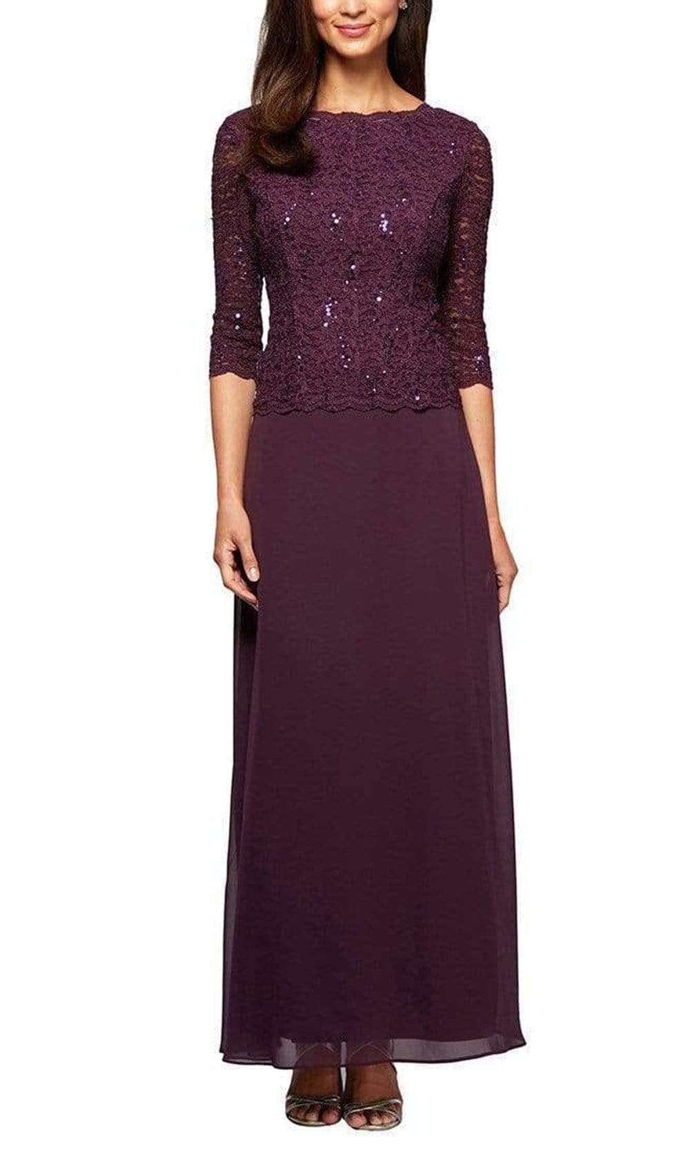 Image of Alex Evenings - 212318 Quarter Sleeve Sparkly Lace and Chiffon Dress